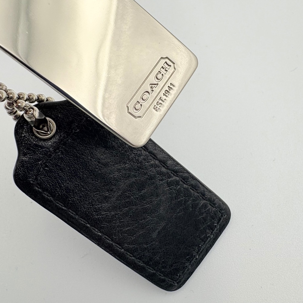 Coach Purse Hangtag Set Black Leather Silver Metal Carriage Chain Charm‎ Set - Picture 4 of 5